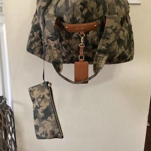 NWT Joan & David Bag Quilted Camo Nylon Duffle Bag Travel Overnight with Pouch